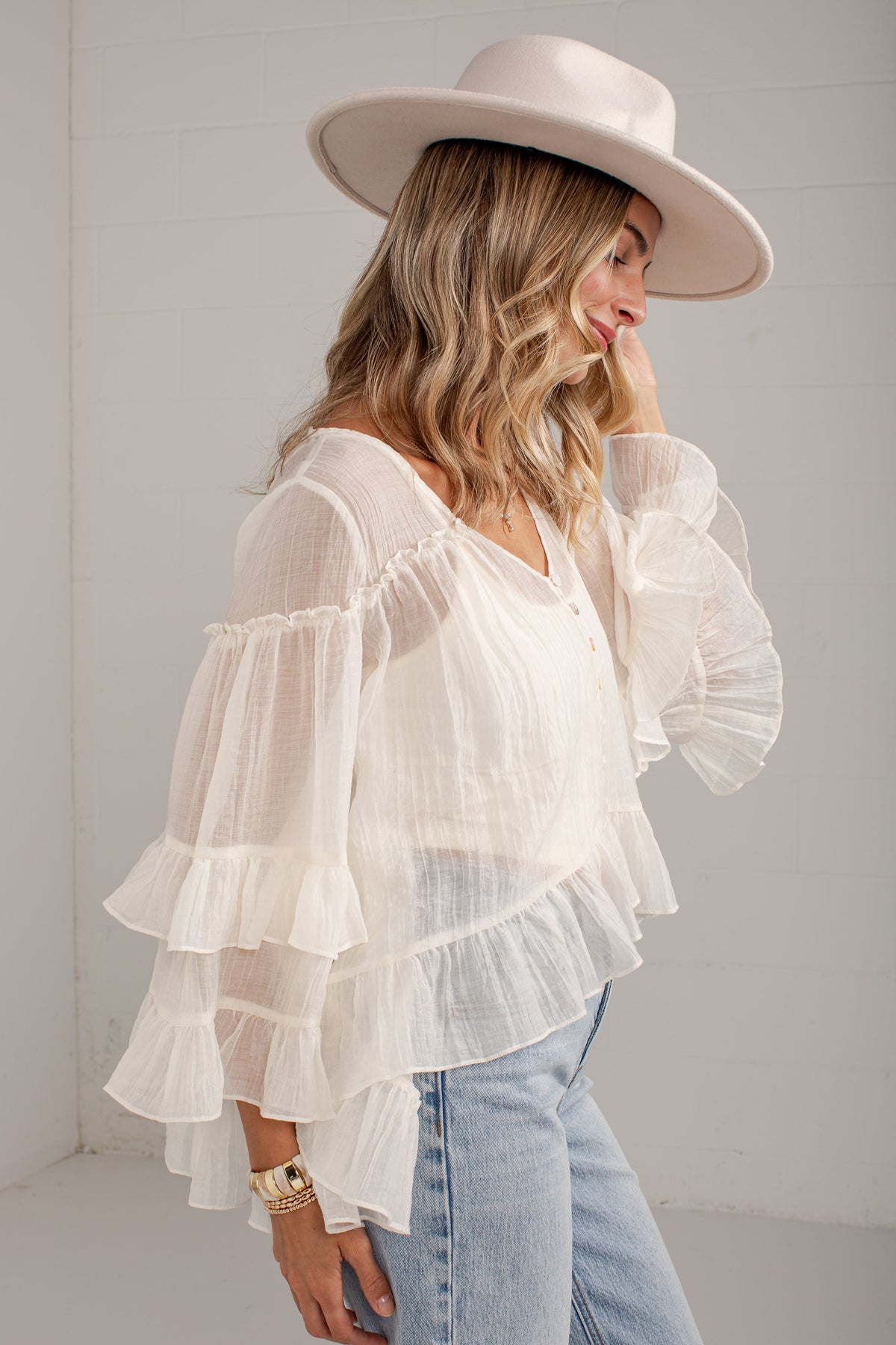 Best Impression Ivory Ruffle Blouse