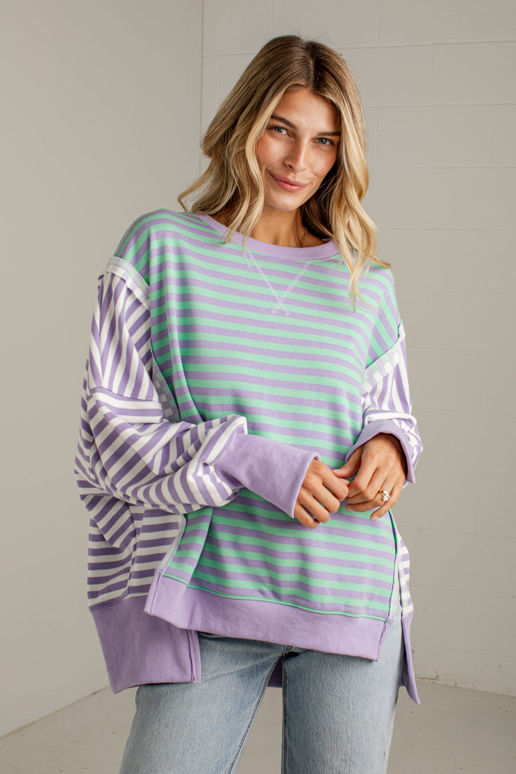 Cool Mornings Lavender Stripe Casual Pullover