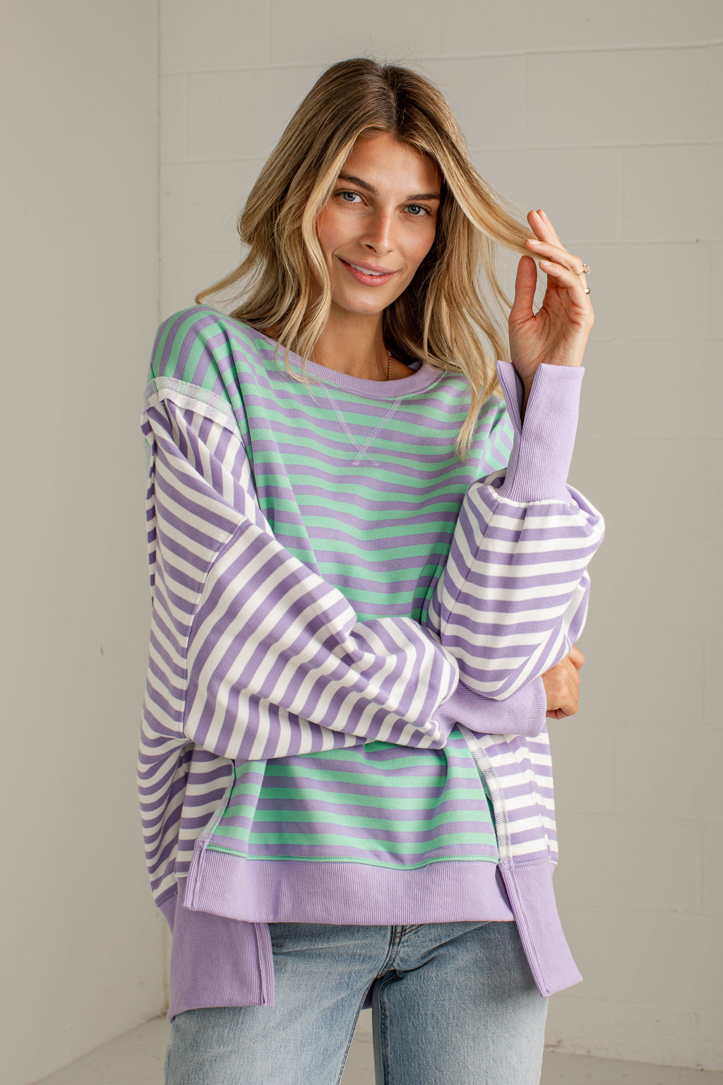Cool Mornings Lavender Stripe Casual Pullover