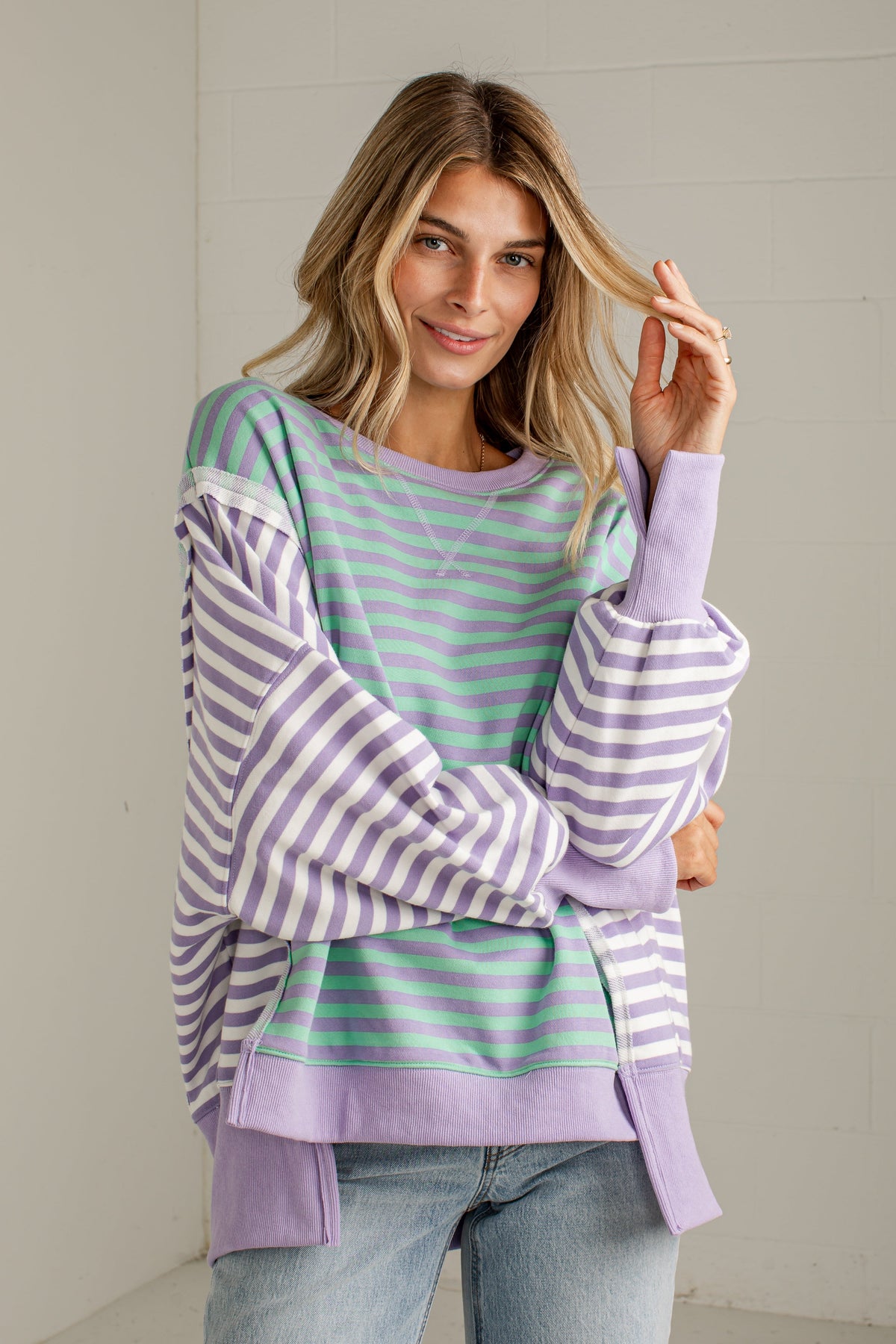 Cool Mornings Lavender Stripe Casual Pullover
