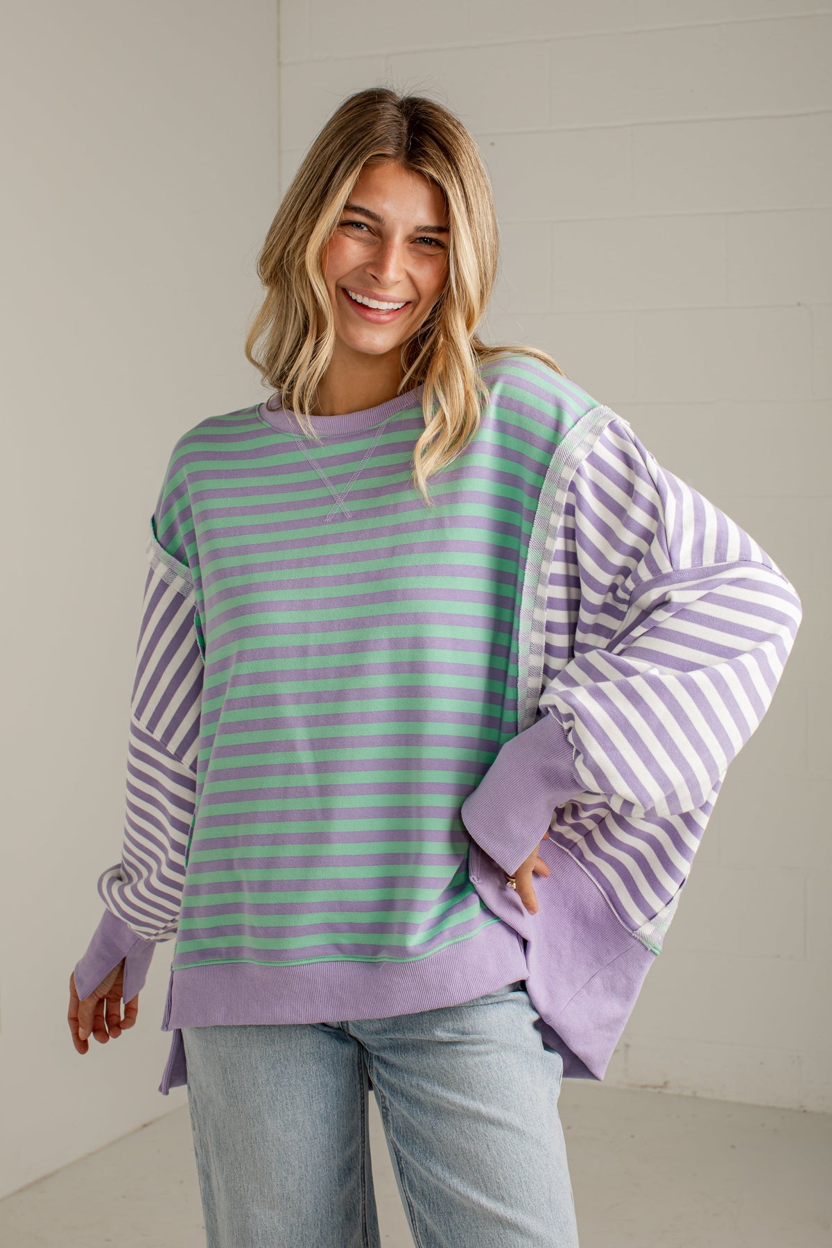 Cool Mornings Lavender Stripe Casual Pullover