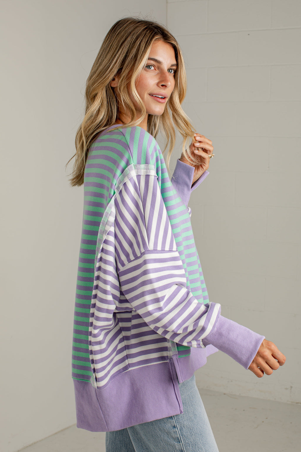 Cool Mornings Lavender Stripe Casual Pullover