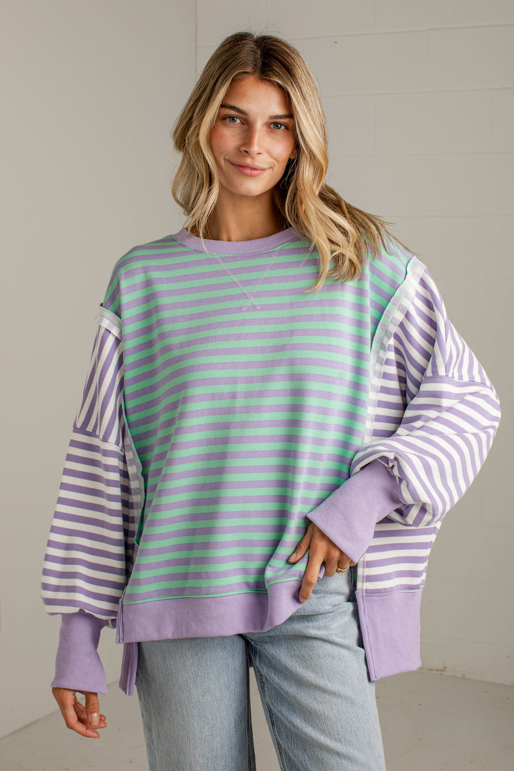 Cool Mornings Lavender Stripe Casual Pullover