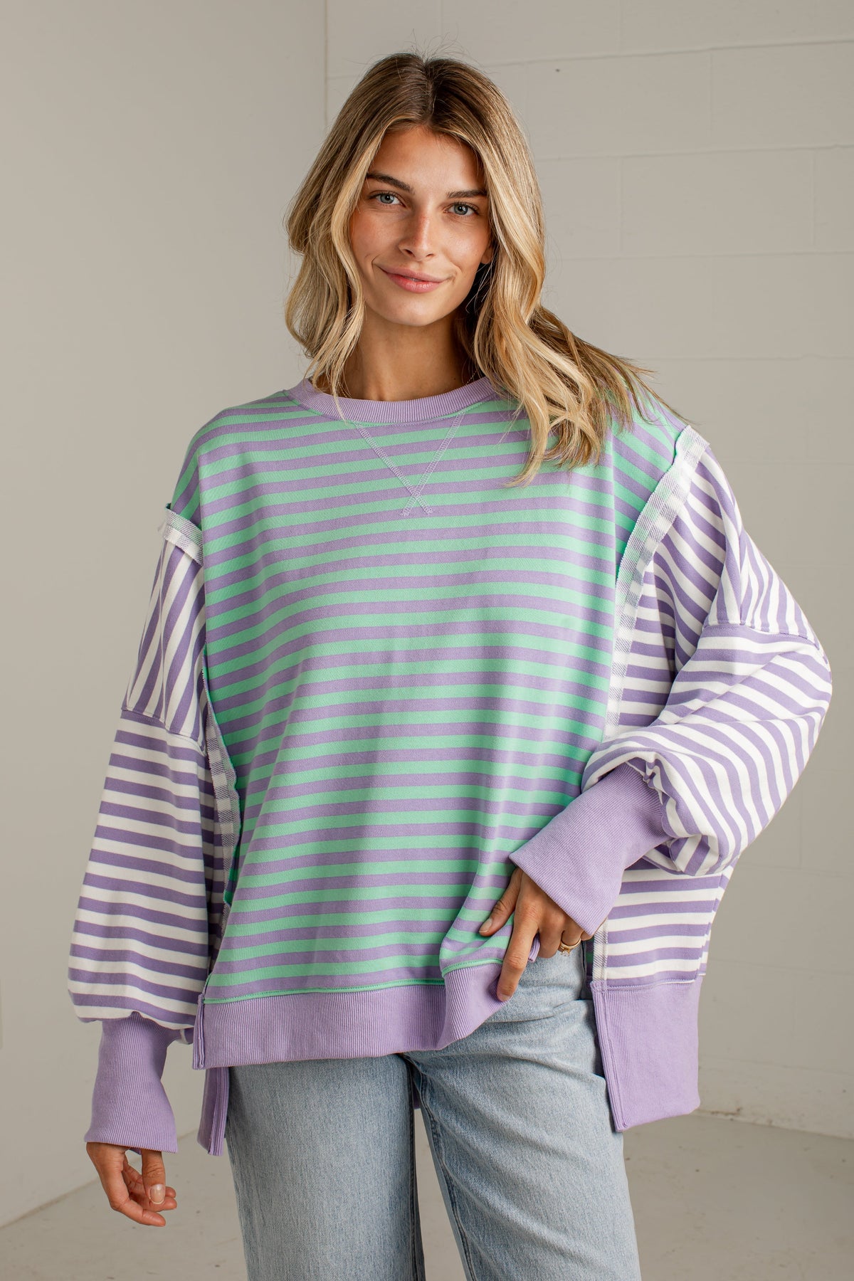 Cool Mornings Lavender Stripe Casual Pullover