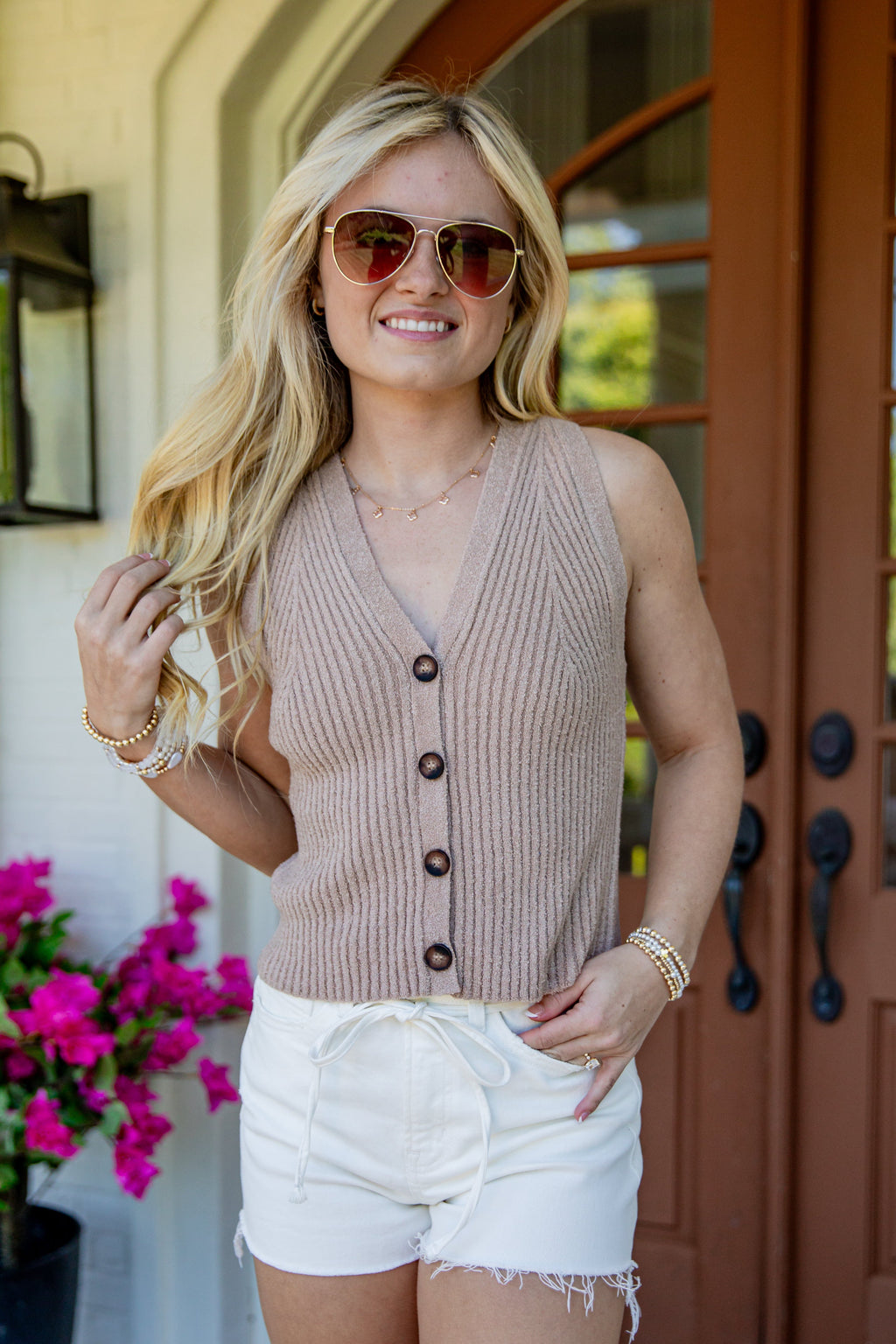 After Five Taupe Button Front Knit Vest
