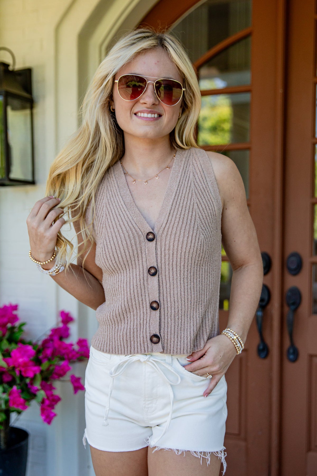 After Five Taupe Button Front Knit Vest