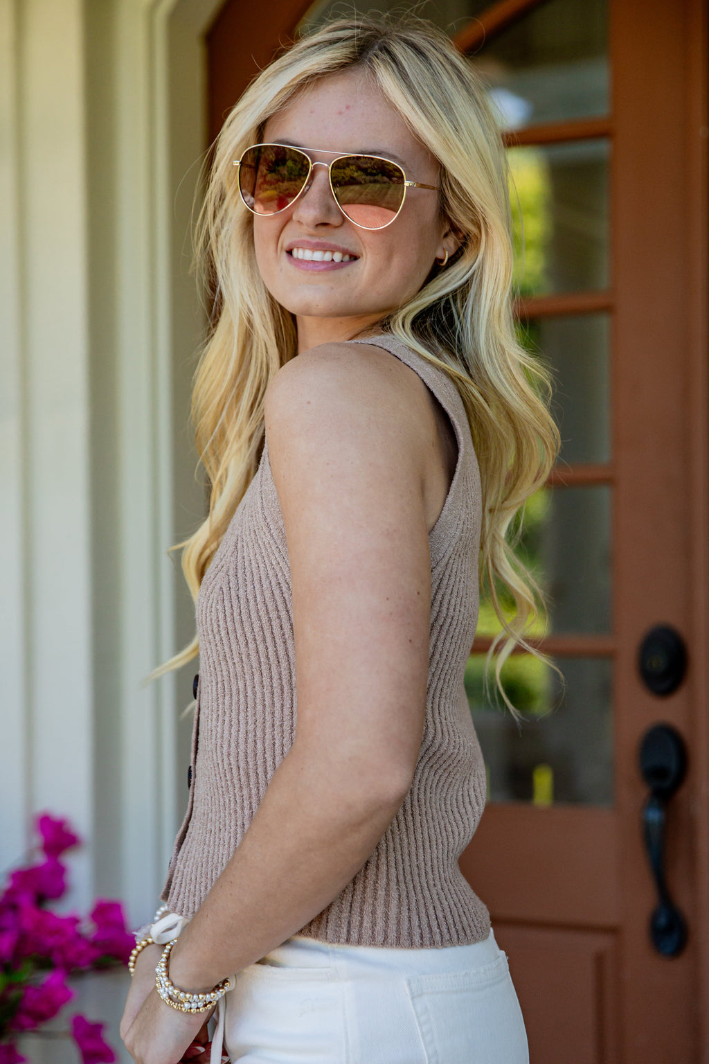 After Five Taupe Button Front Knit Vest
