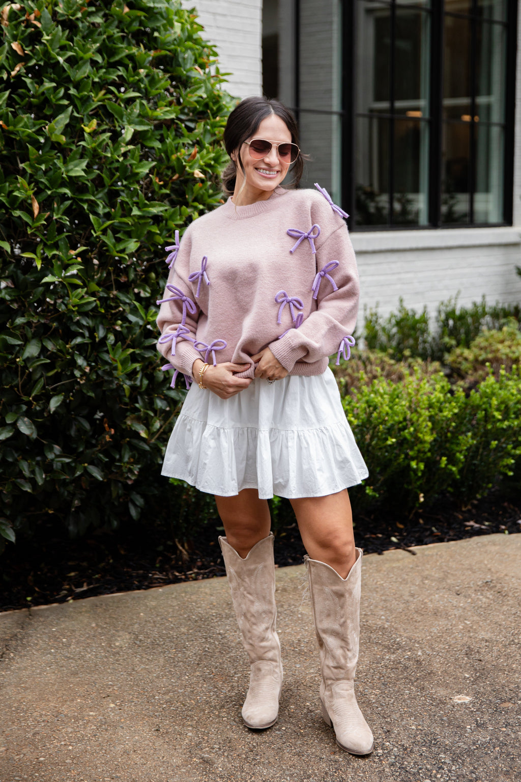 Bow Accent Mauve Knit Sweater