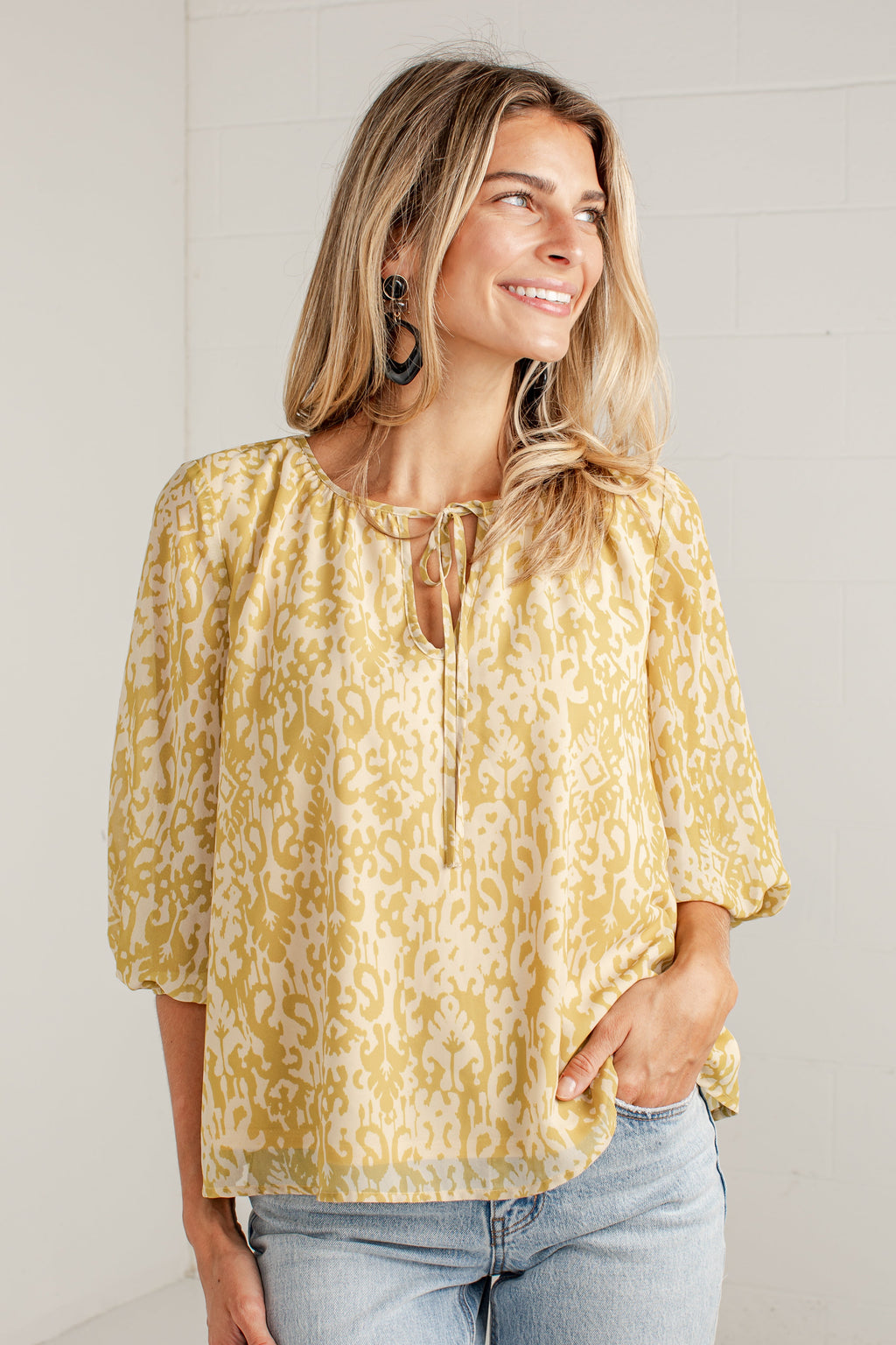 Charming Always Mustard Print Blouse