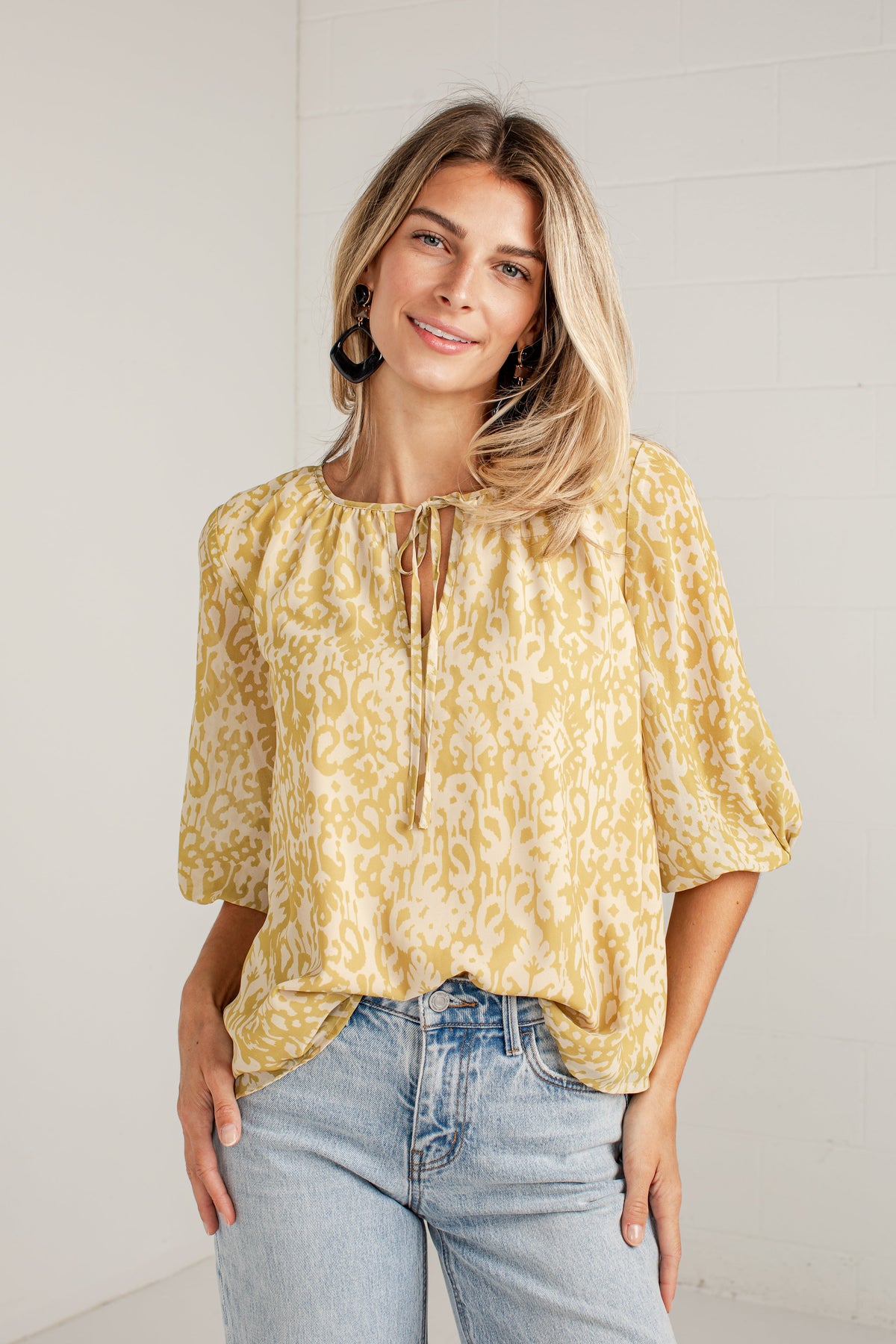 Charming Always Mustard Print Blouse