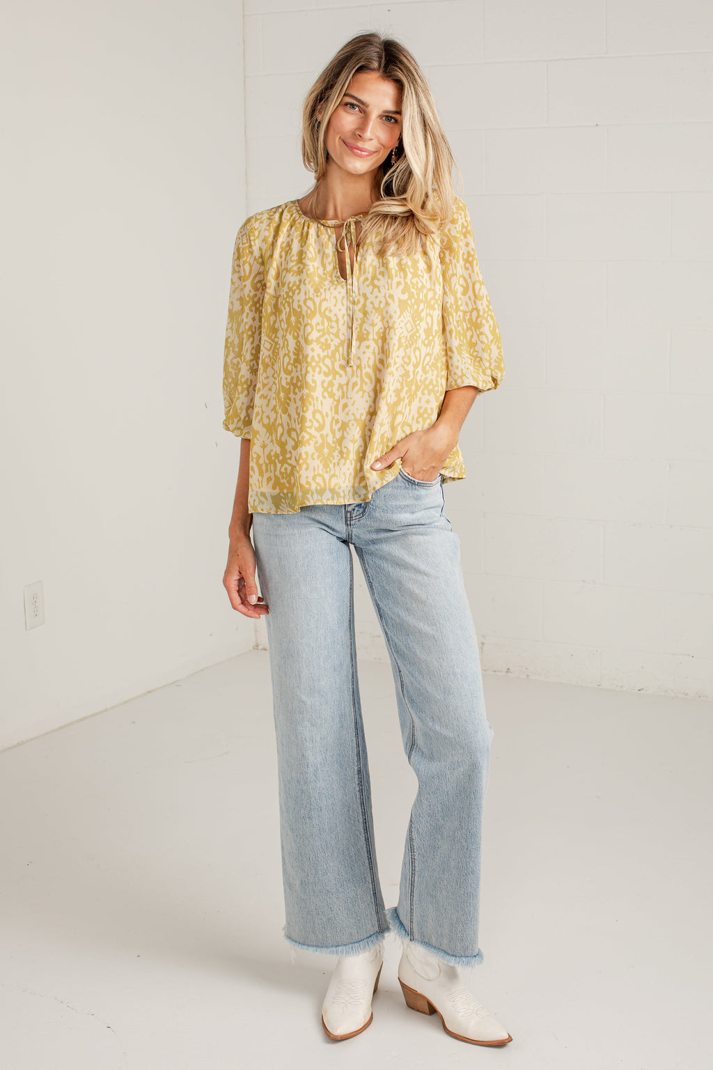 Charming Always Mustard Print Blouse