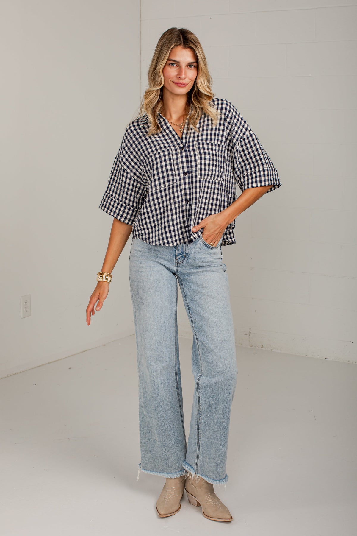 Checked In Gingham Casual Top