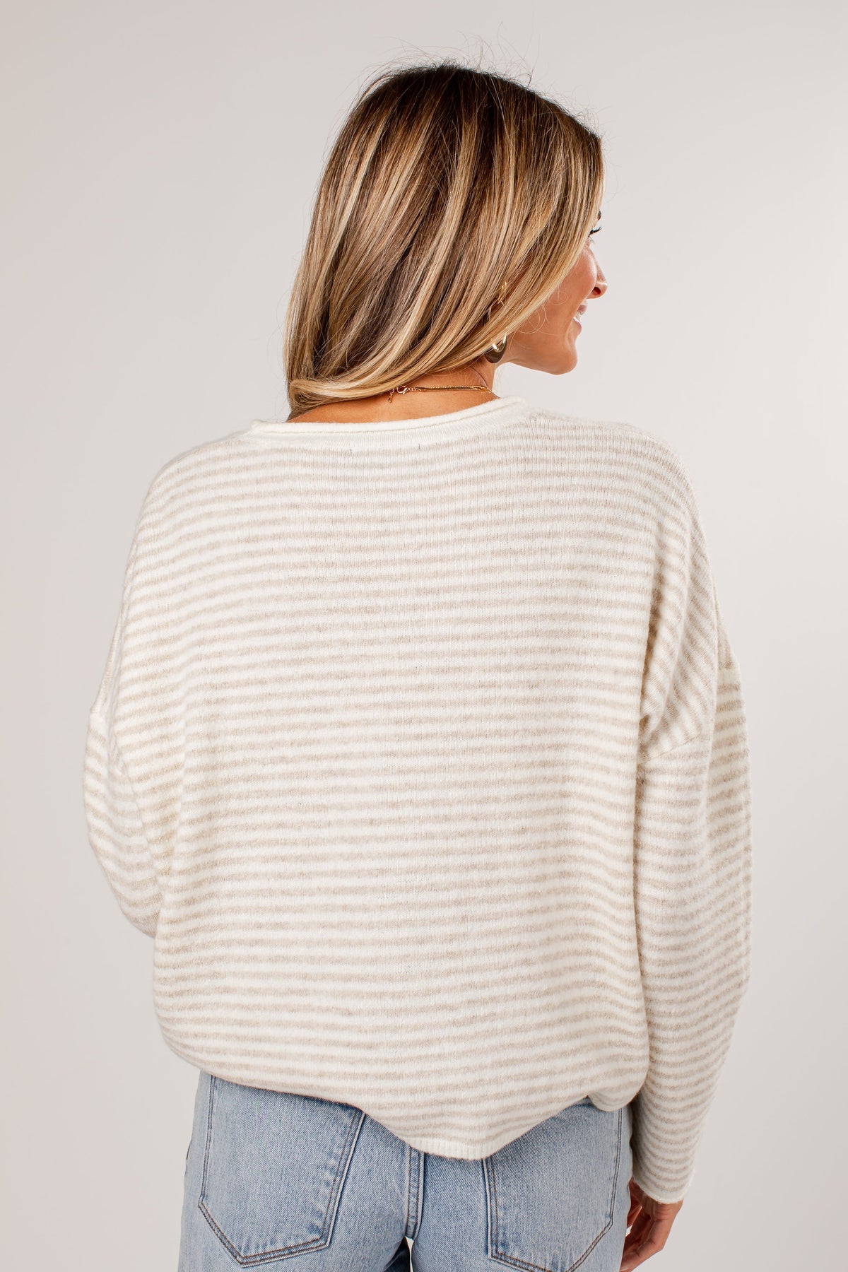 Day By Day Oatmeal Striped Knit Top