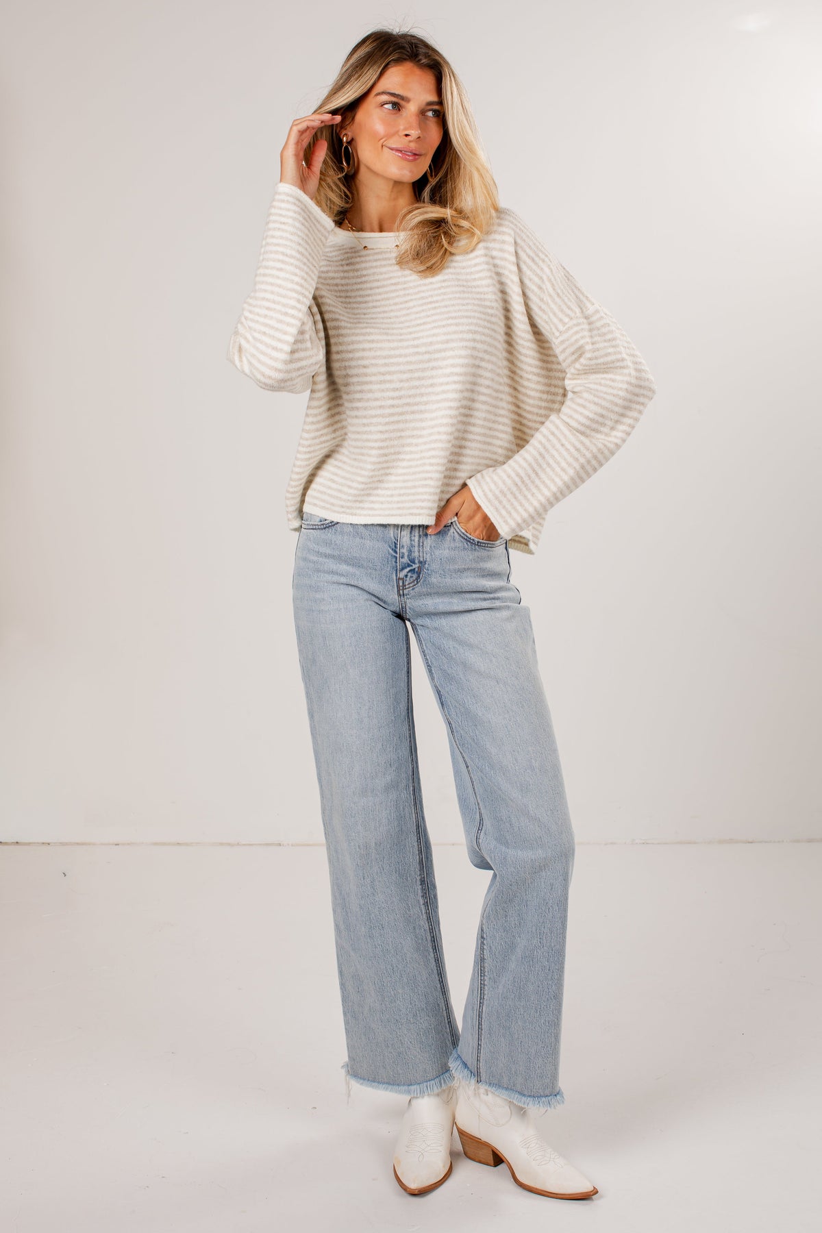 Day By Day Oatmeal Striped Knit Top