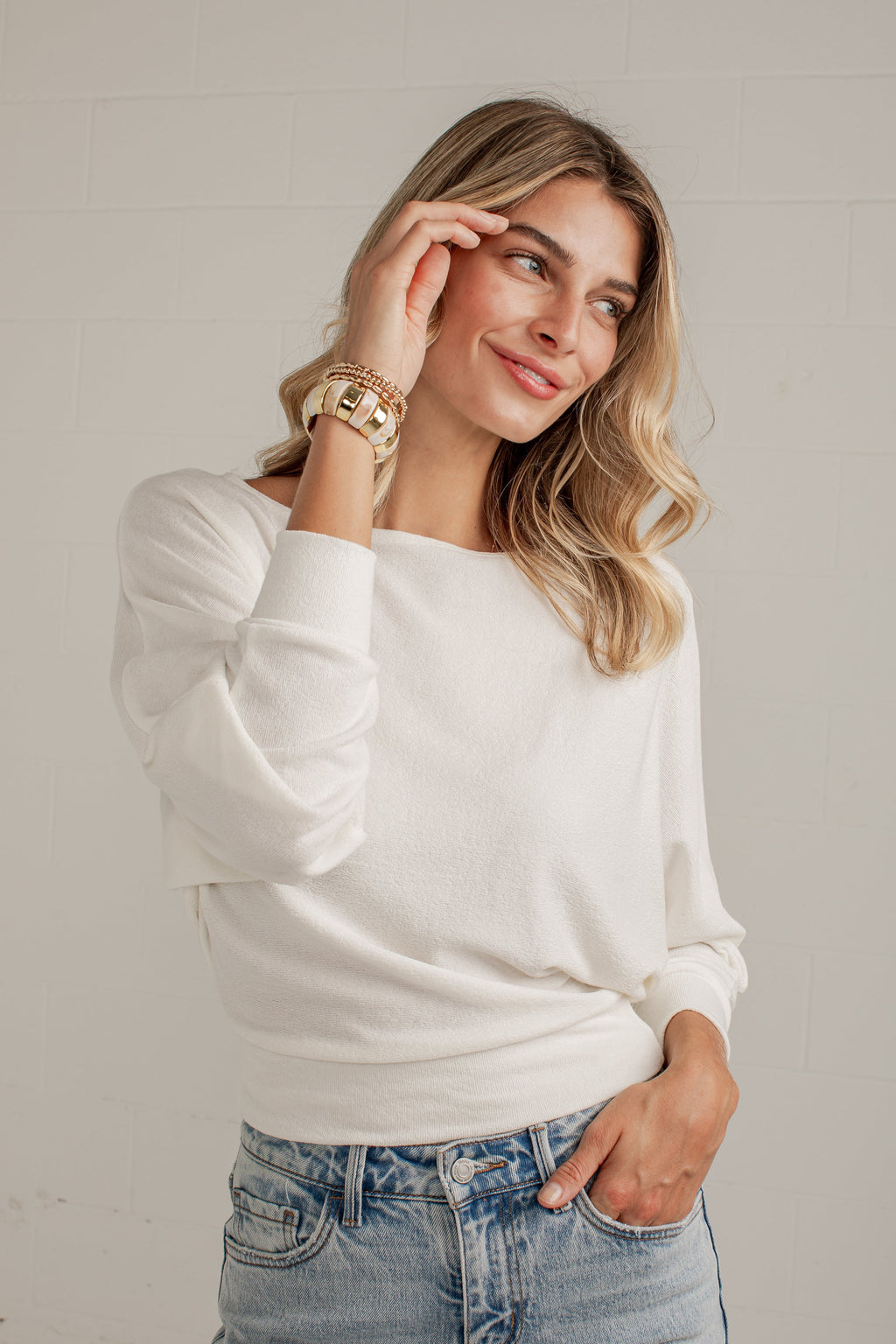 Chic Vision Off White Dolman Sleeve Knit Top