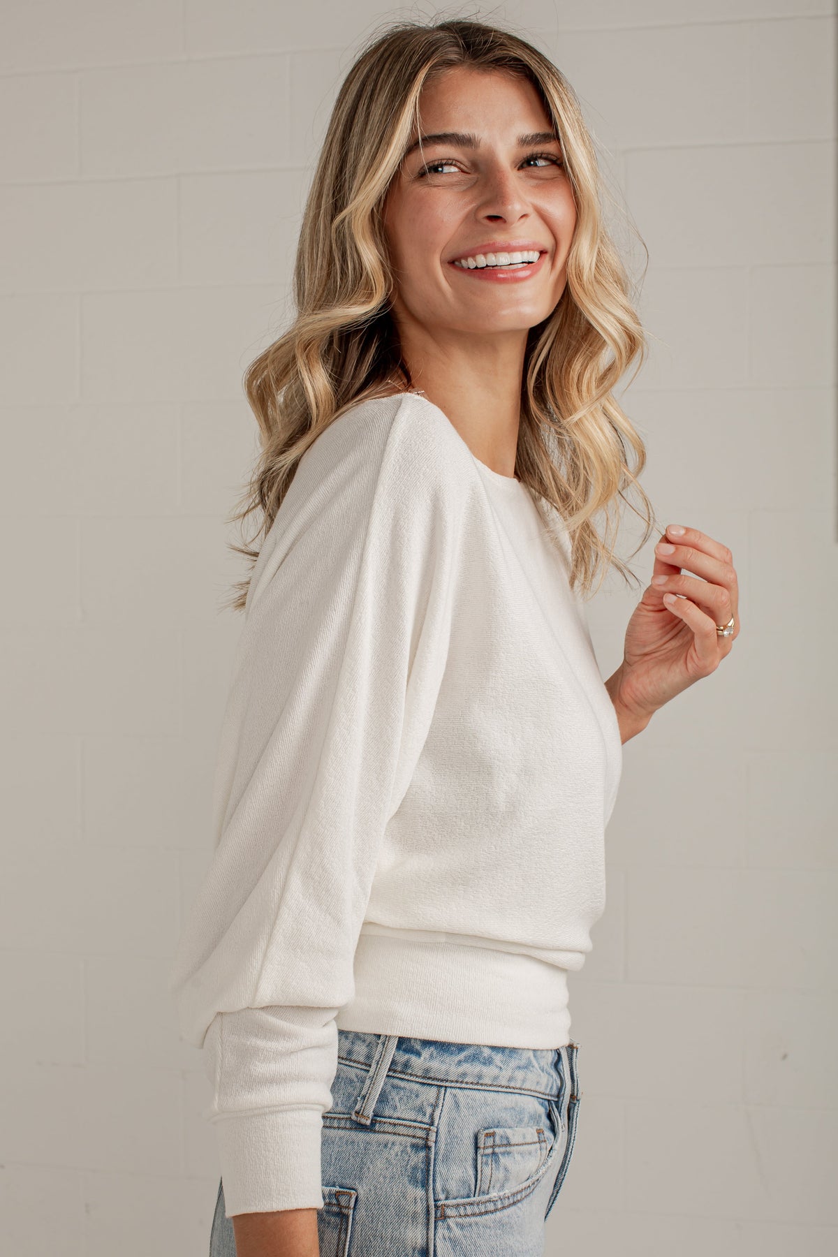 Chic Vision Off White Dolman Sleeve Knit Top