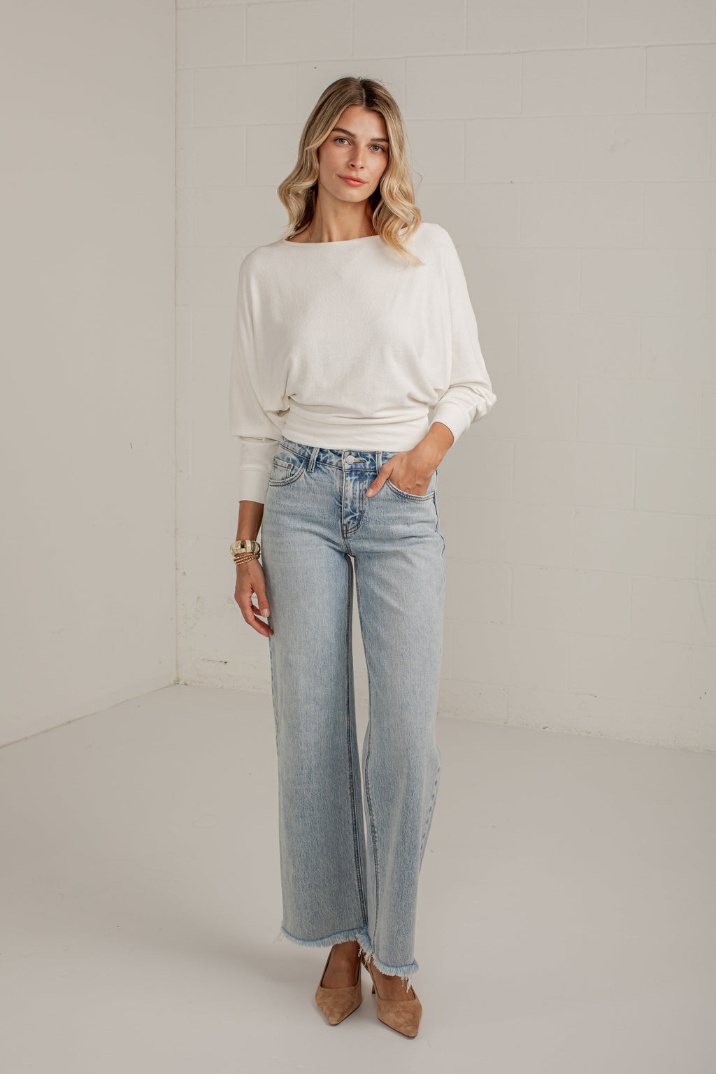 Chic Vision Off White Dolman Sleeve Knit Top