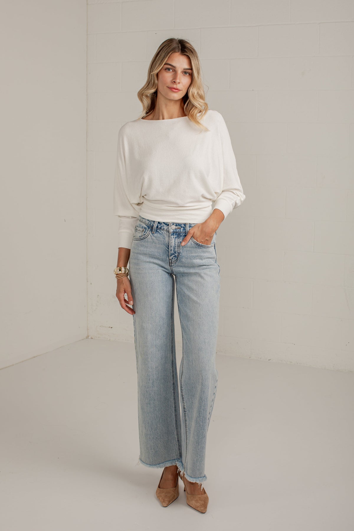 Chic Vision Off White Dolman Sleeve Knit Top