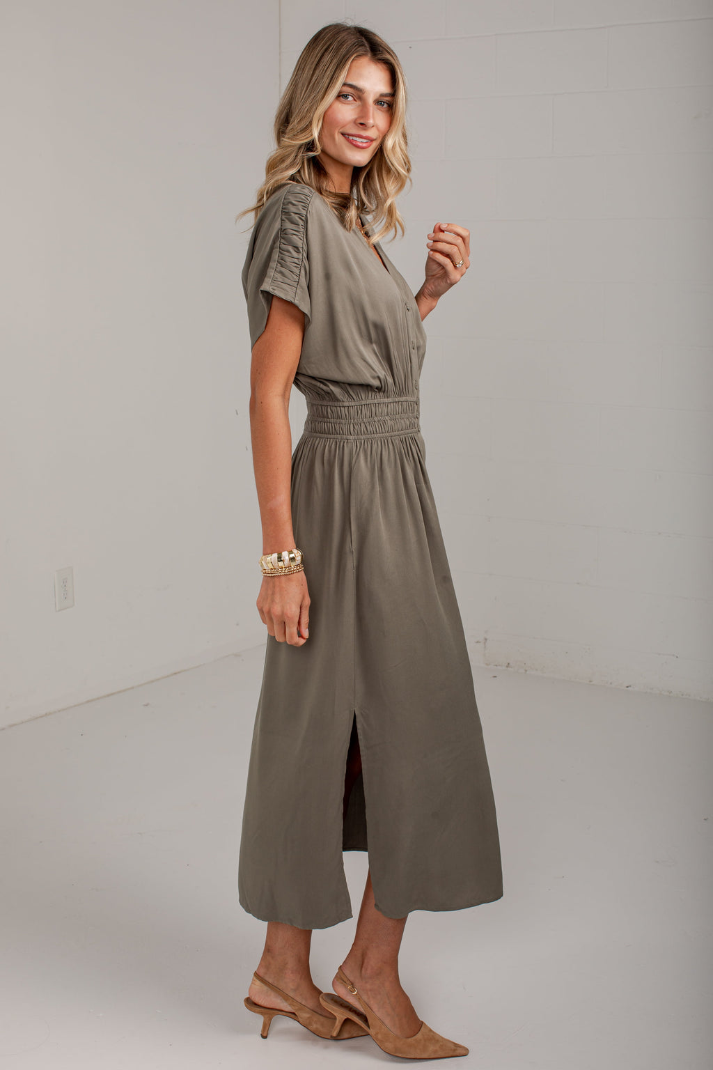 Changing Seasons Olive Button Front Maxi Dress