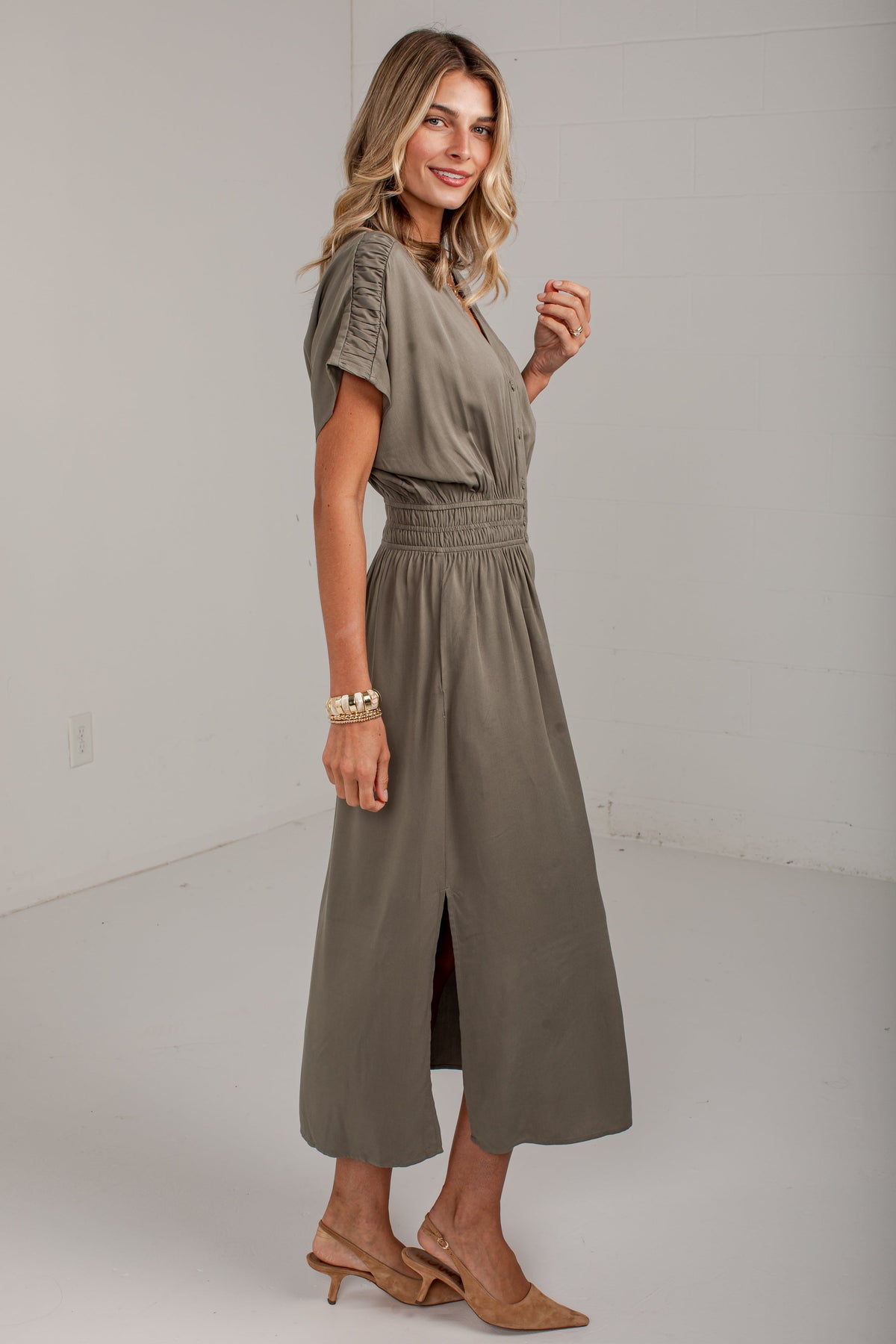 Changing Seasons Olive Button Front Maxi Dress