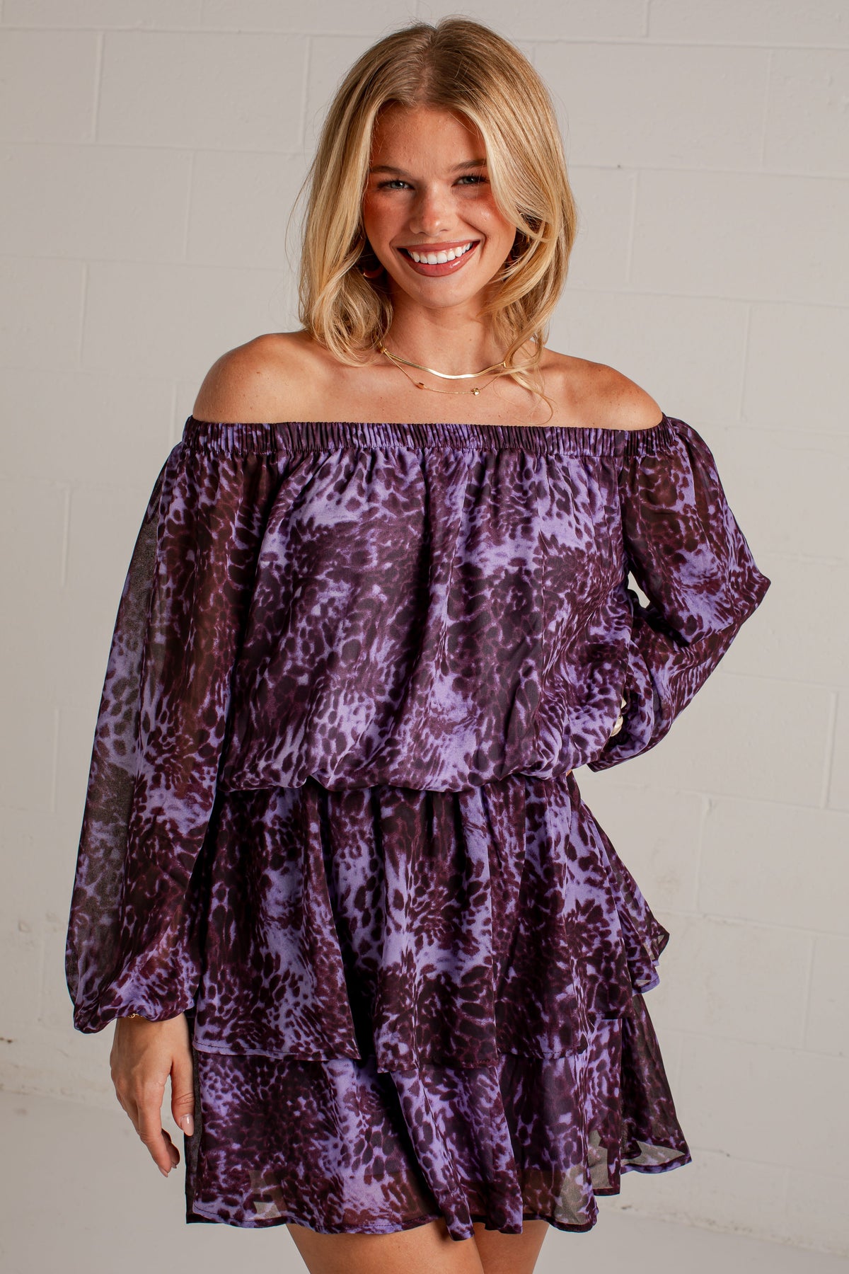 Collected Moments Purple Printed Mini Dress