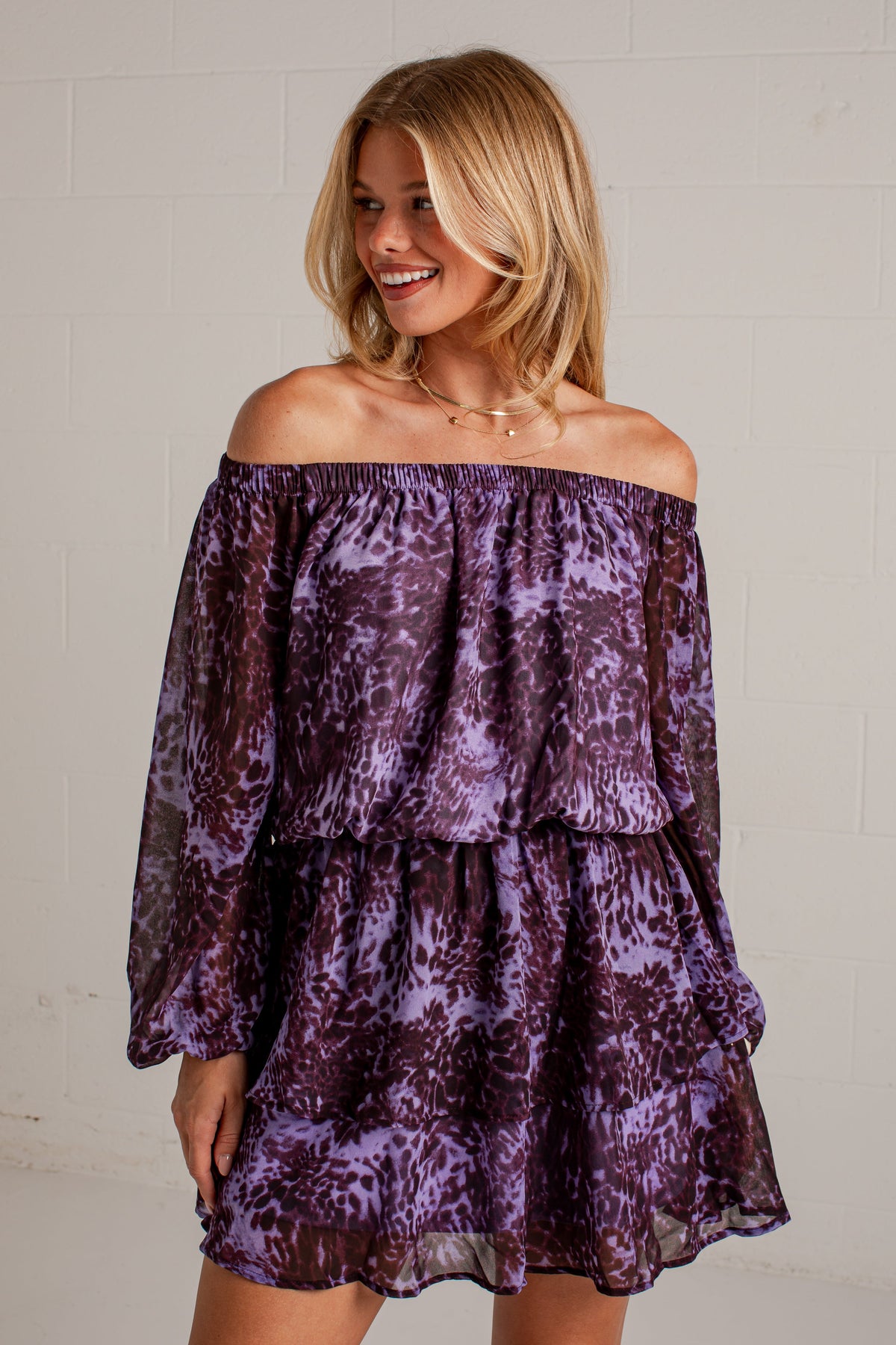 Collected Moments Purple Printed Mini Dress