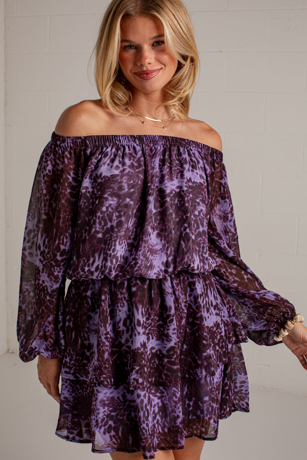 Collected Moments Purple Printed Mini Dress