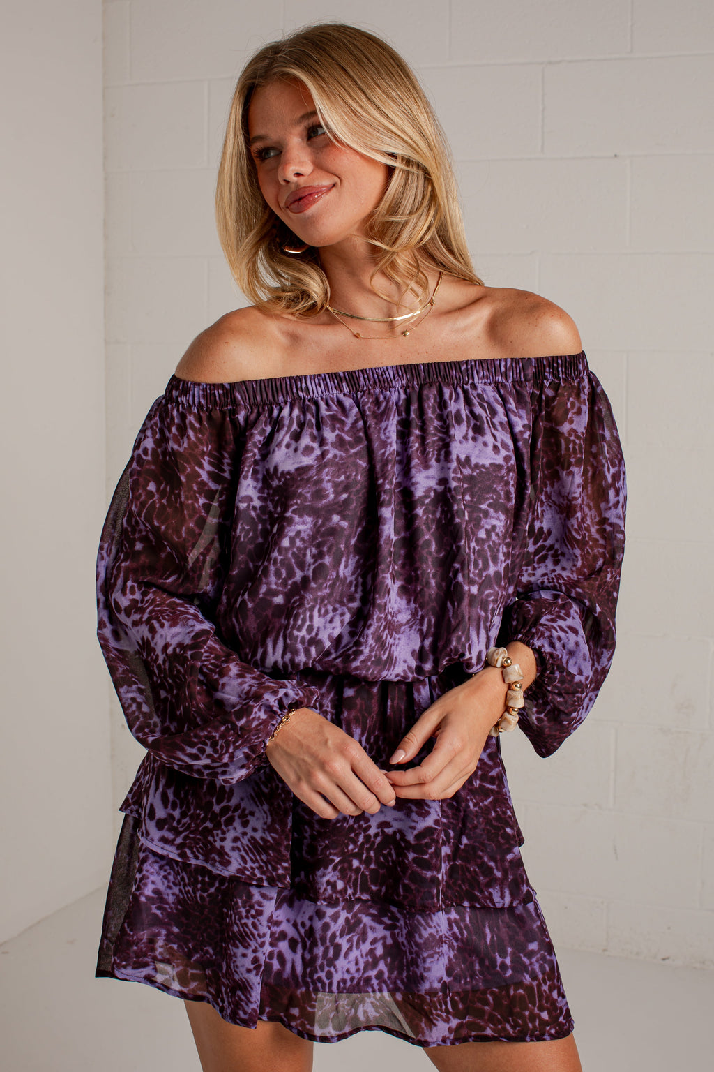 Collected Moments Purple Printed Mini Dress