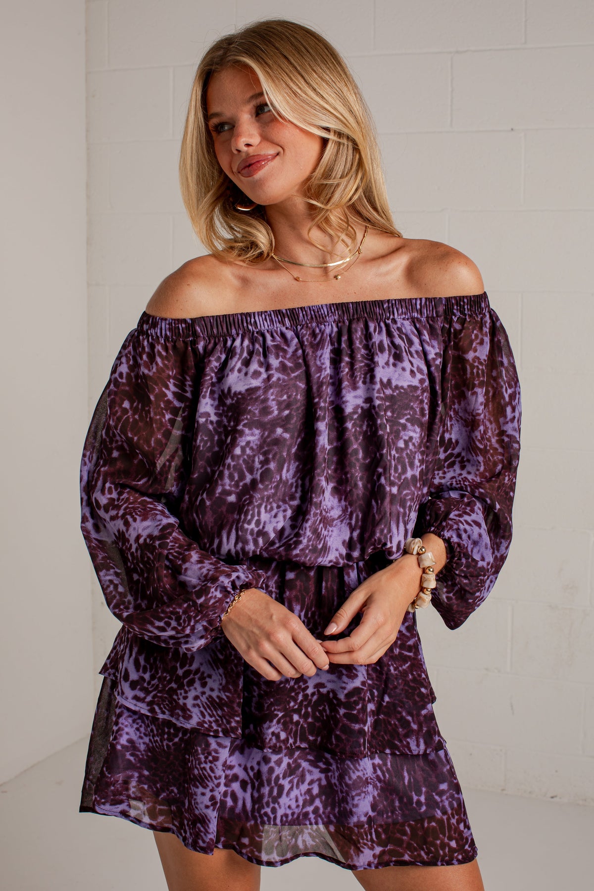 Collected Moments Purple Printed Mini Dress