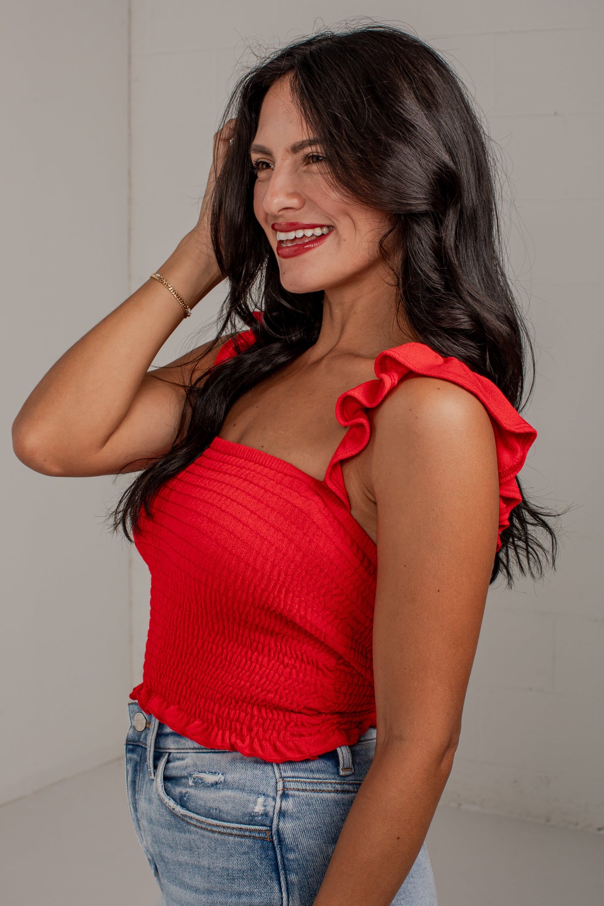 Center Stage Smocked Ruffle Tank