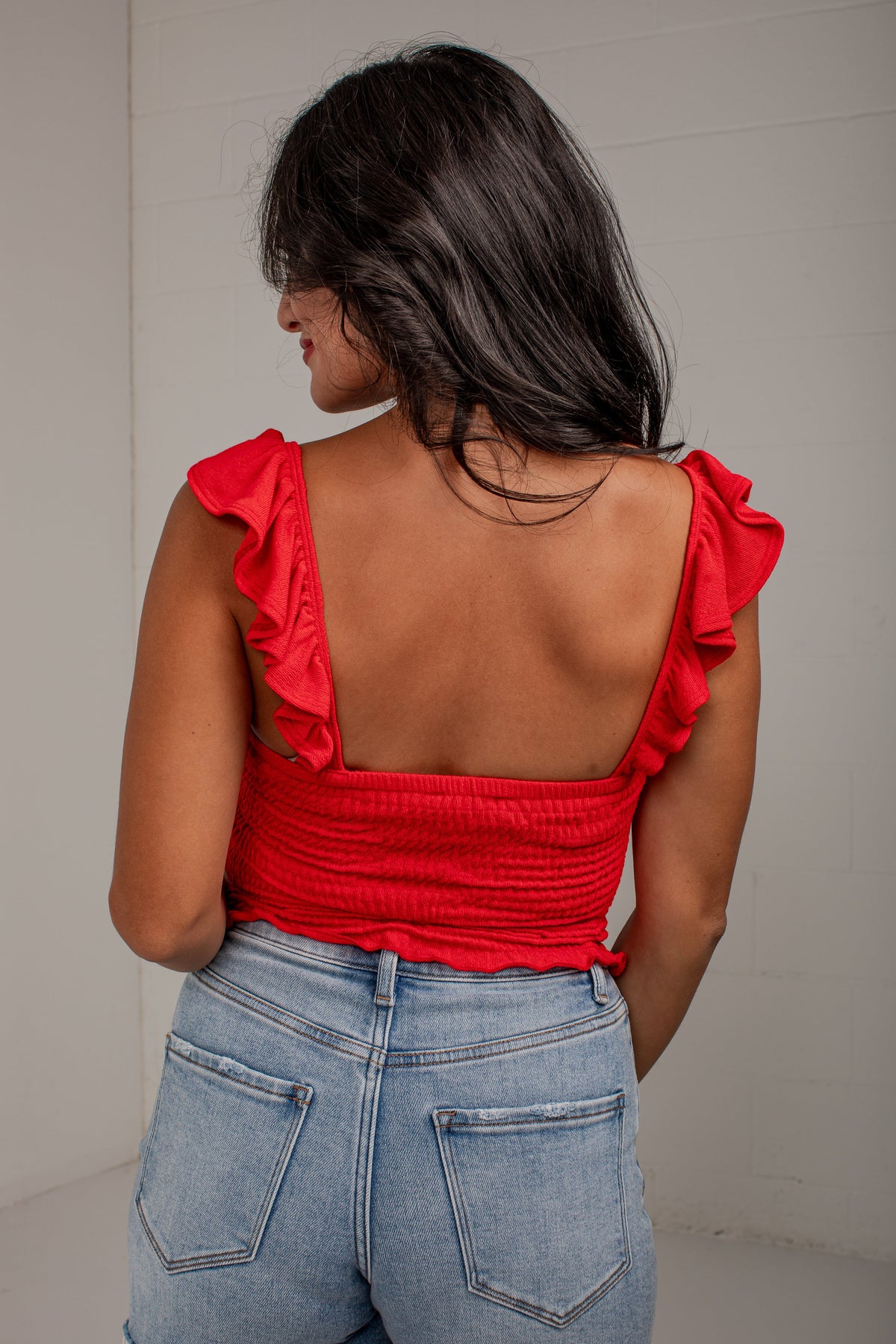 Center Stage Smocked Ruffle Tank