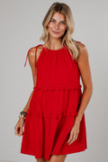 Adorably Flirty Red Tiered Mini Dress