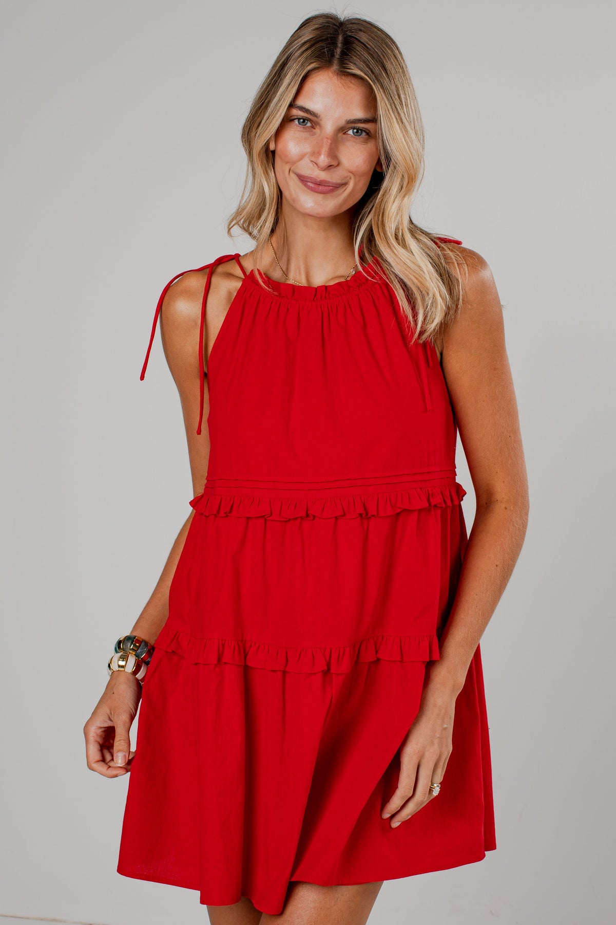 Adorably Flirty Red Tiered Mini Dress