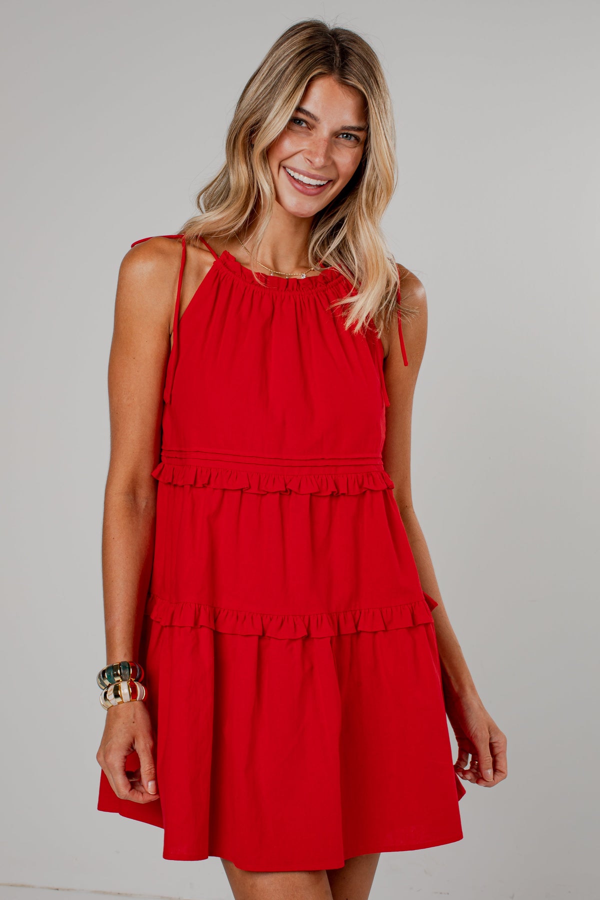 Adorably Flirty Red Tiered Mini Dress