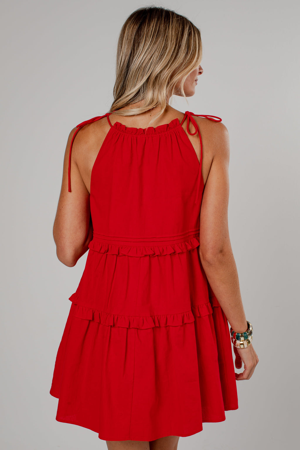 Adorably Flirty Red Tiered Mini Dress