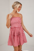 A Little Statement Red Gingham Smocked Mini Dress