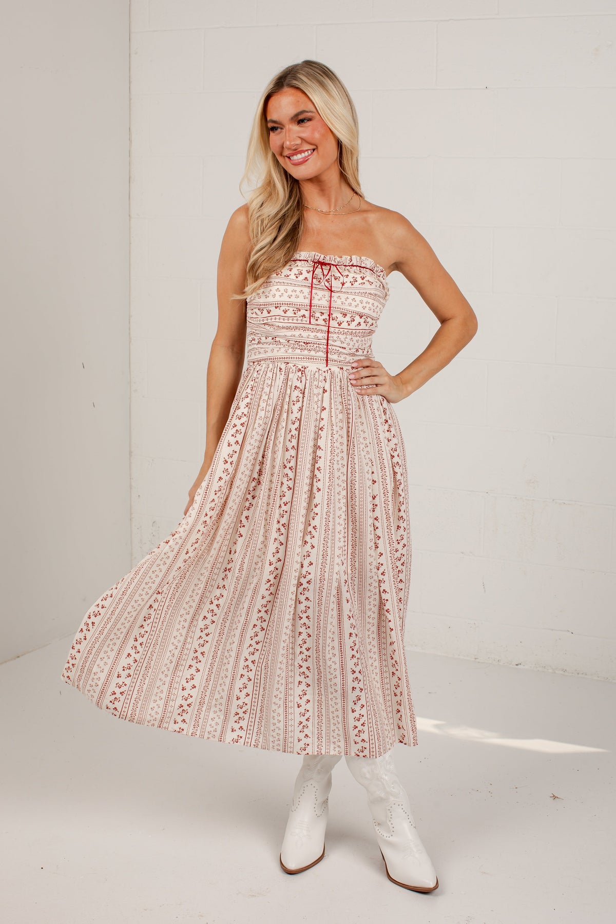 At The Edge Cream Floral Midi Dress