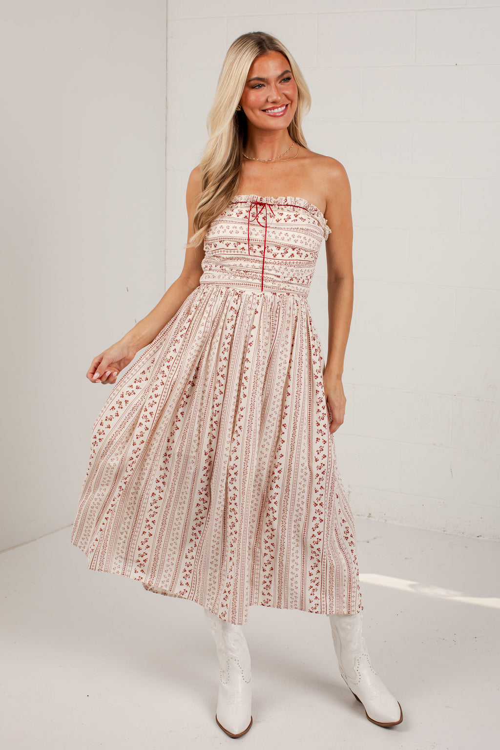 At The Edge Cream Floral Midi Dress