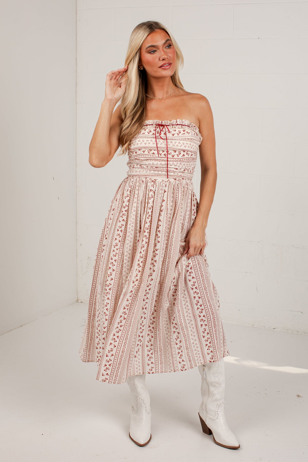 At The Edge Cream Floral Midi Dress