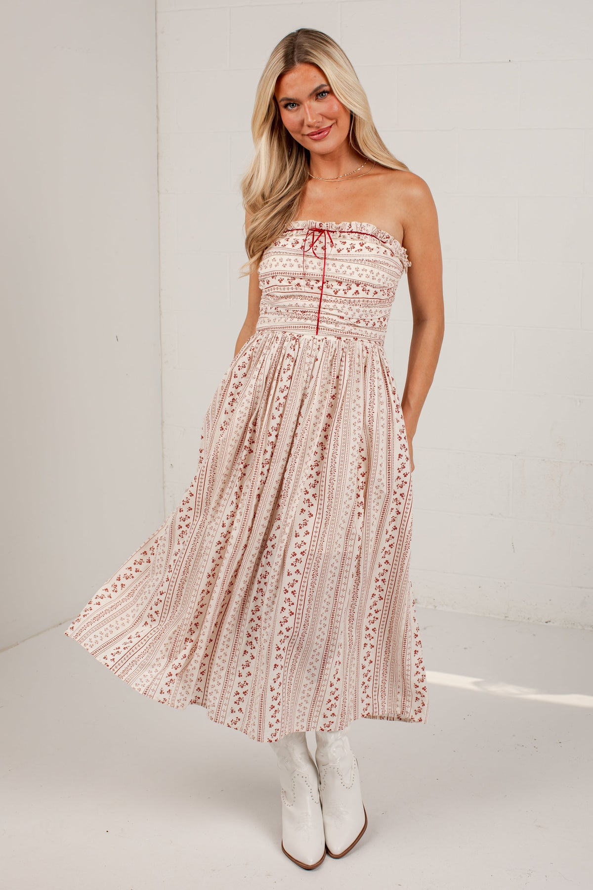 At The Edge Cream Floral Midi Dress