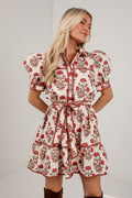 Countryside Charm Ivory Floral Belted Mini Dress