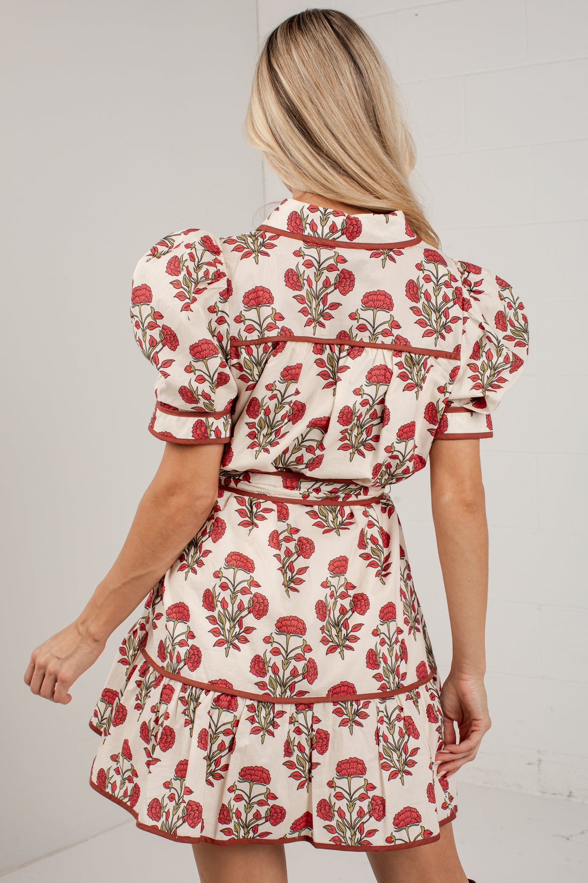 Countryside Charm Ivory Floral Belted Mini Dress