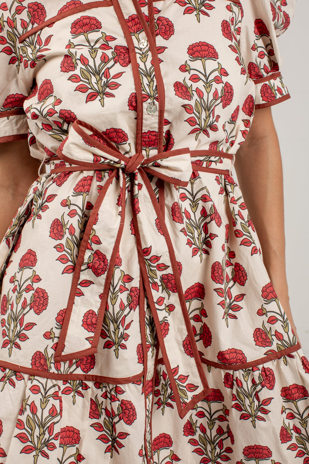 Countryside Charm Ivory Floral Belted Mini Dress