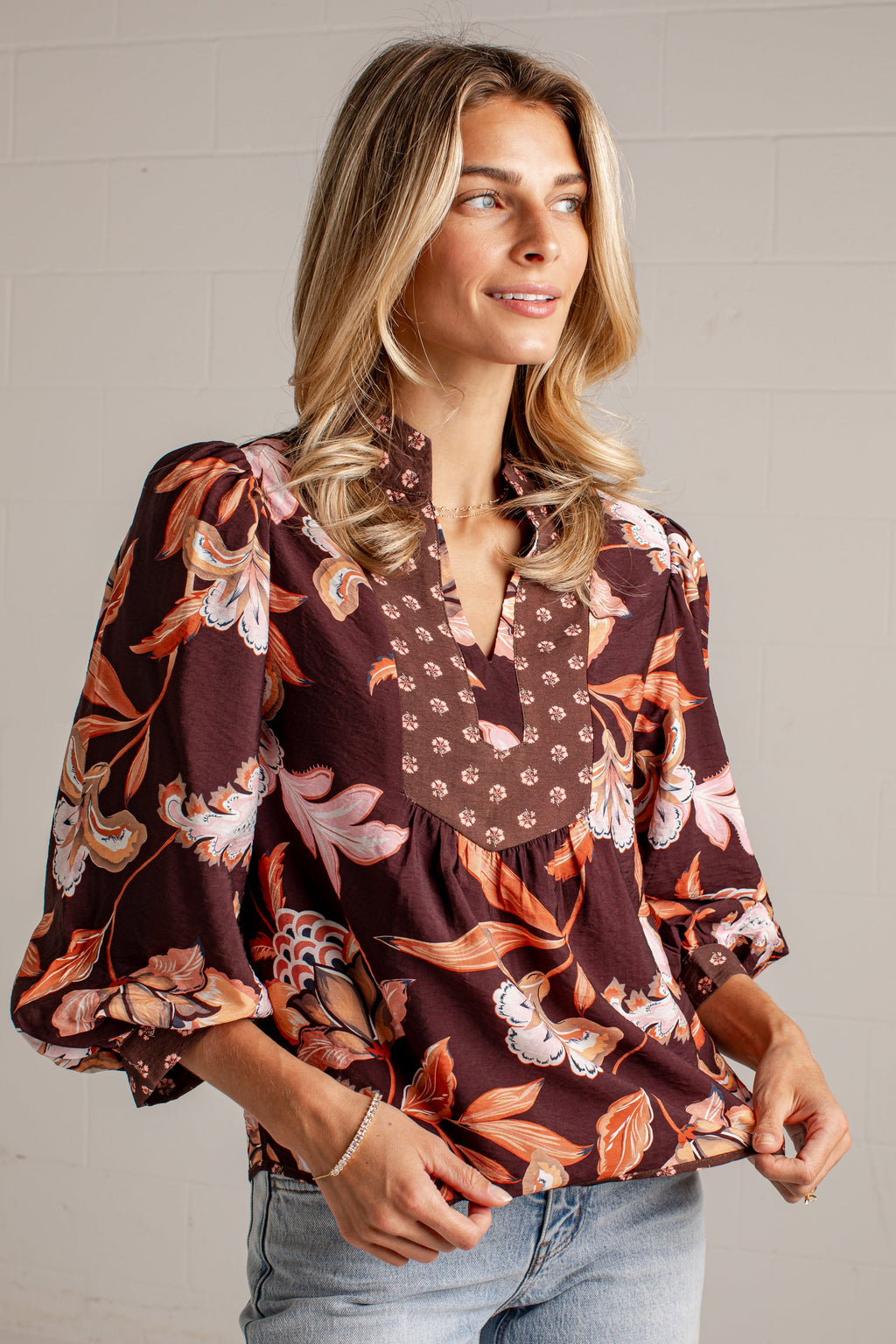 Autumn Detour Brown Floral Blouse