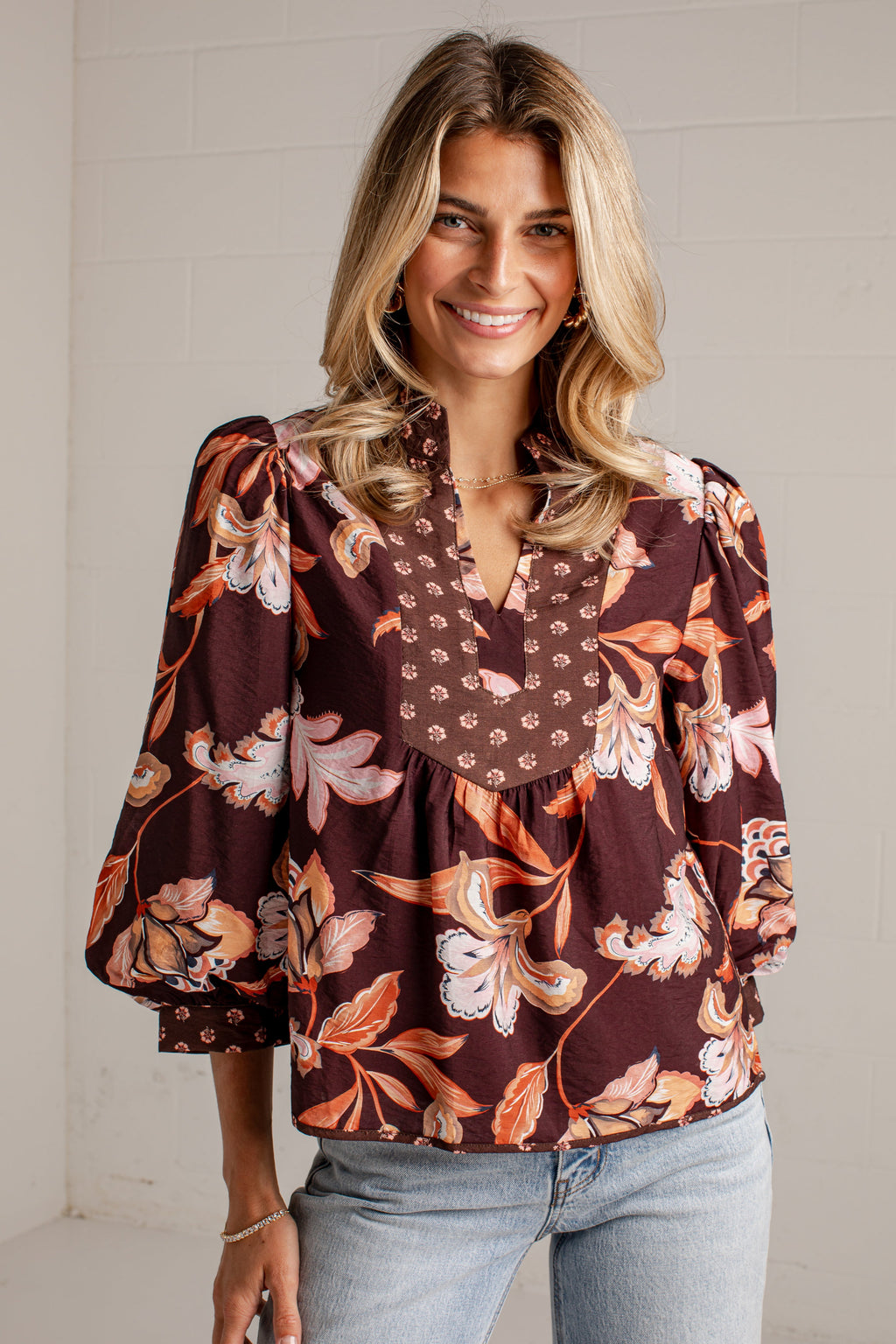Autumn Detour Brown Floral Blouse