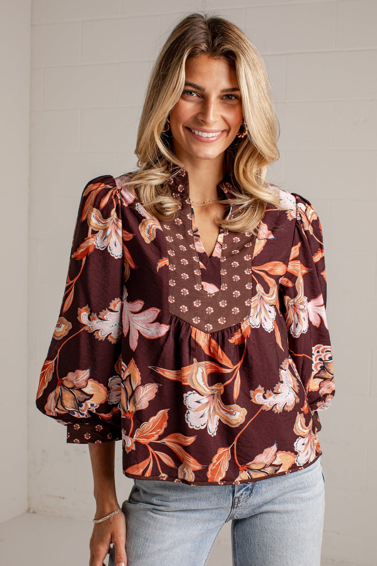 Autumn Detour Brown Floral Blouse