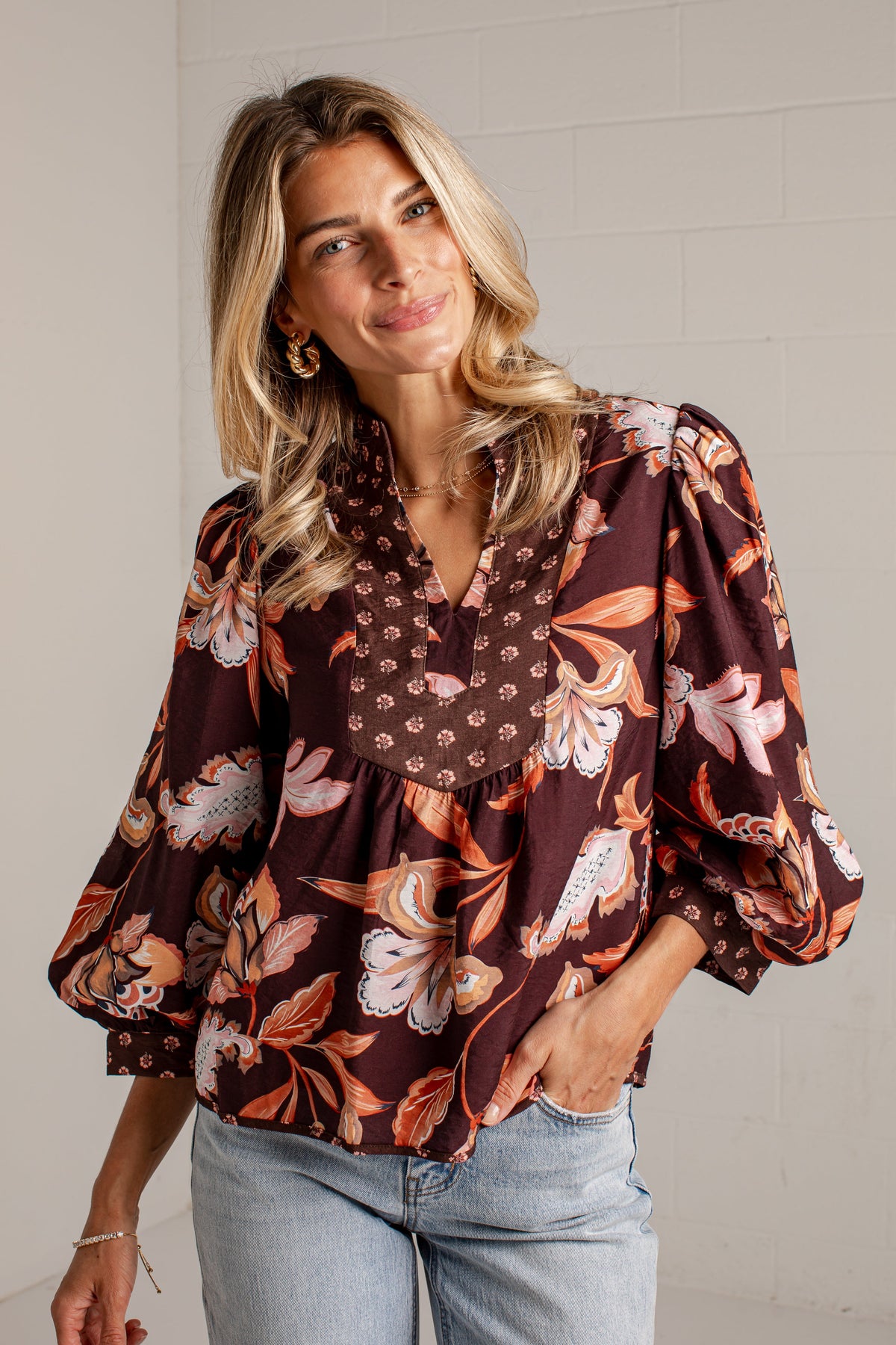 Autumn Detour Brown Floral Blouse