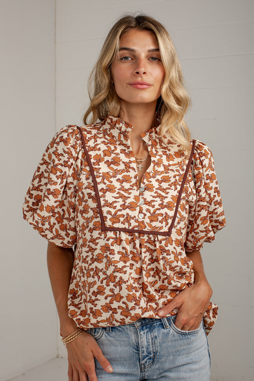 Autumn Muse Rust Floral Blouse