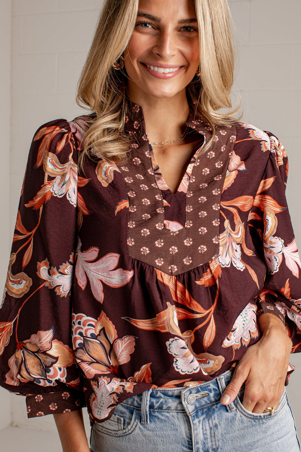 Autumn Detour Brown Floral Blouse