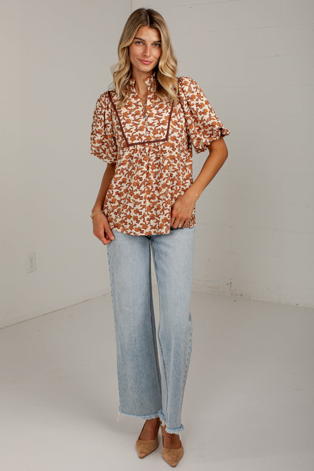 Autumn Muse Rust Floral Blouse